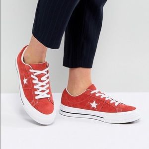 Converse One Star Ox Sneakers In Red Suede